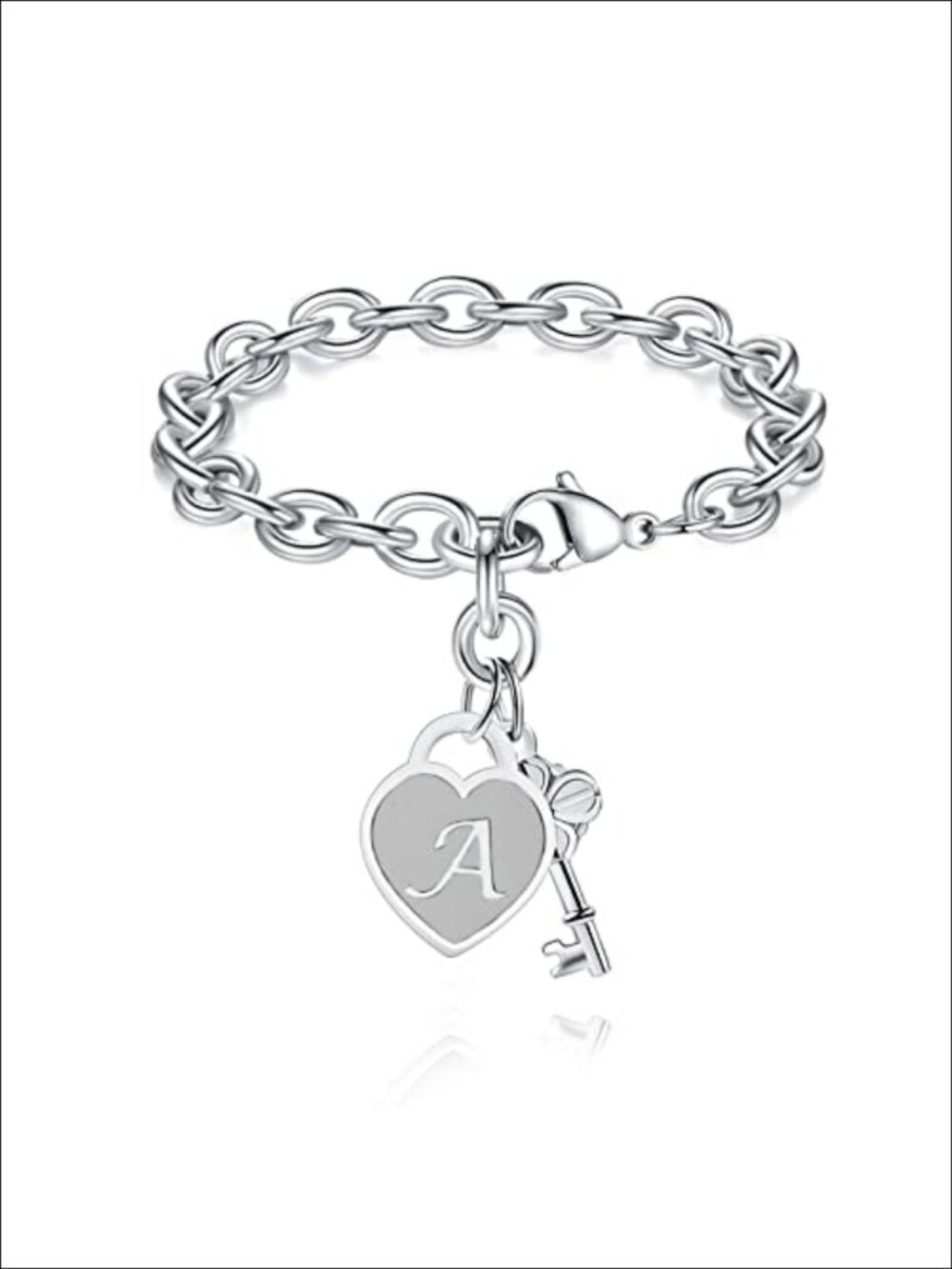 Initial Charm Bracelet Stainless Steel Adjustable 8" Lobster Clasp